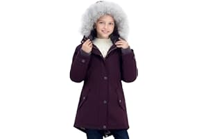 SOLOCOTE Girls Winter Coats Heavyweight Medium Length Warm Jacket With Removable Fur Collar Hooded 3-14Y