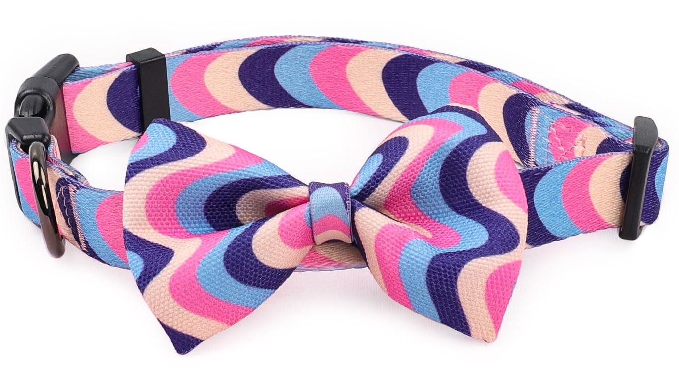COSYHOMELONDON patterned Dog Collar with Bowtie, Durable Adjustable and Comfortable Collar for Small Dogs Puppies and Cats (Ripple, S)