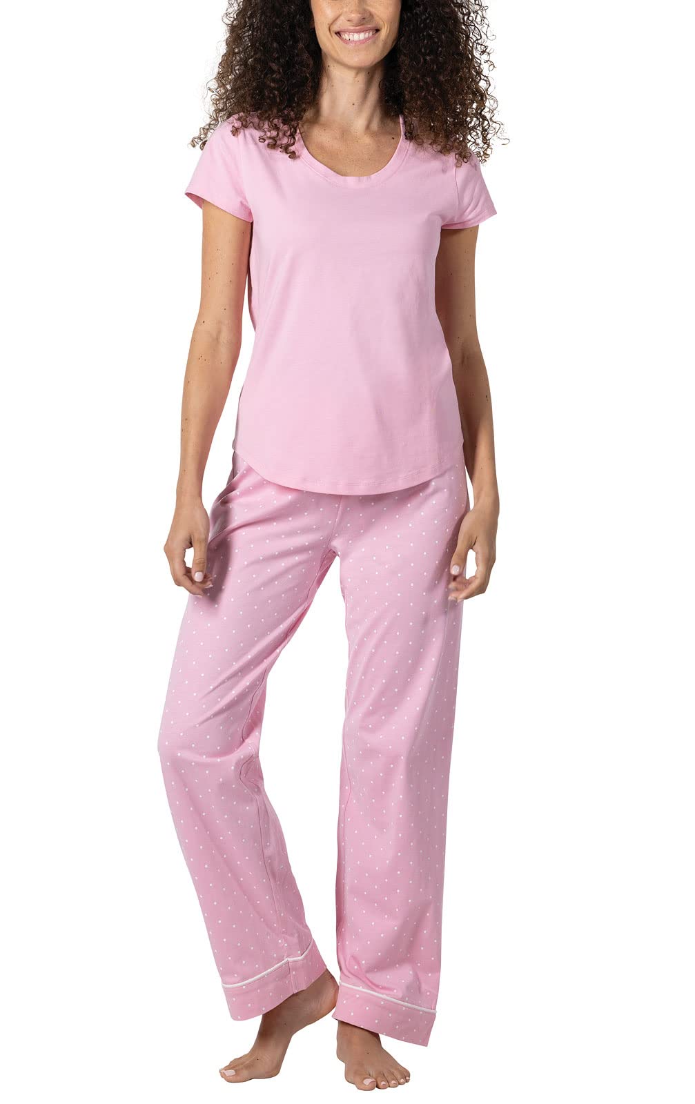 PajamaGram PJ Set For Women - Womens Cotton Pajama Sets, Pink Polka Dot, SM Image