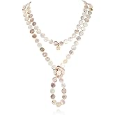 Firstmeet Flat Round Coin Shell Beads Long Knotted Necklace Natural Mother of Pearl Handmade Jewelry For Women