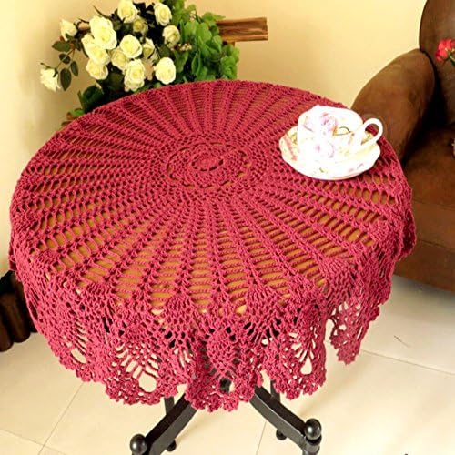 YGUII Round Handmade Crochet Pineapple Flower Lace Tablecloth Doily Pink and Blue 70cm (70cm, 13)
