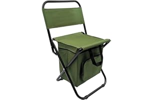 MFBJXC Foldable Camping Chair with Cooler Bag,Lightweight Fishing Chair,Compact Folding Stool Seat with Backrest Stool and Handle for Camping,Fishing,Hunting,Hiking,Outdoor Sketching-Army Green