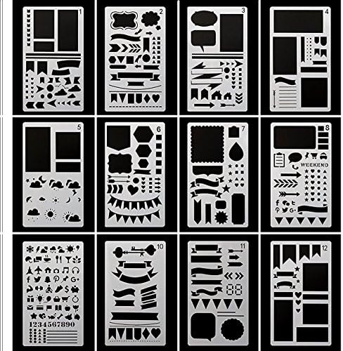 Huhuhero Bullet Journaling Stencils Plates - Drawing Templates Ruler Set to Decorate Journal, Calendar, Planner, Leuchtturm &amp; A5 Notebooks - Best Work with Fine Point Pens