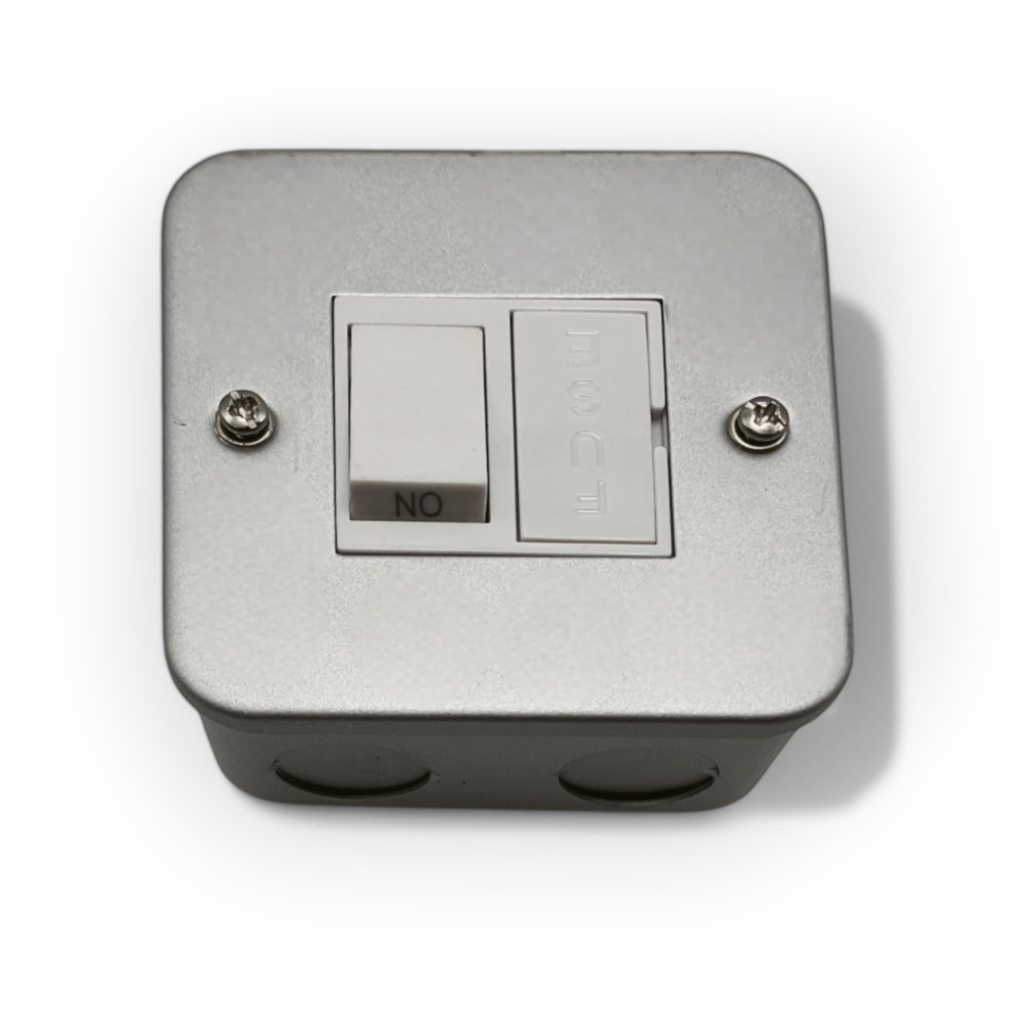 Invero 1 Gang Metal Clad Spur Switch with Neon Indicator, 13 Amp ON-OFF Switch, Surface Mount, 1-Way Circuit, Durable Screw Terminal Design