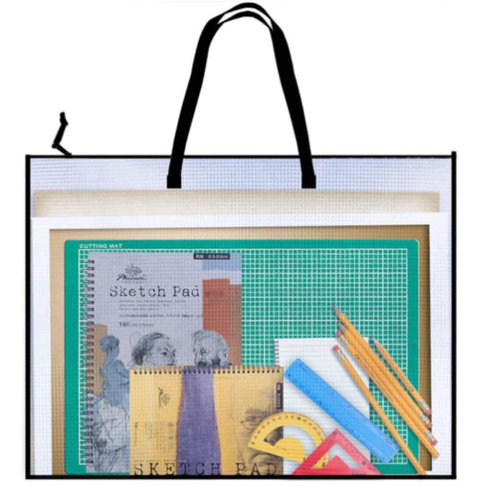 Oaygat Art Portfolio Bag Portfolios Organizer 25 x 19 Inch for Artworks Zipper and Handle Poster Carrying Storage Bag Transparent Handbag Files Tote Mesh Folder Portfolio Case