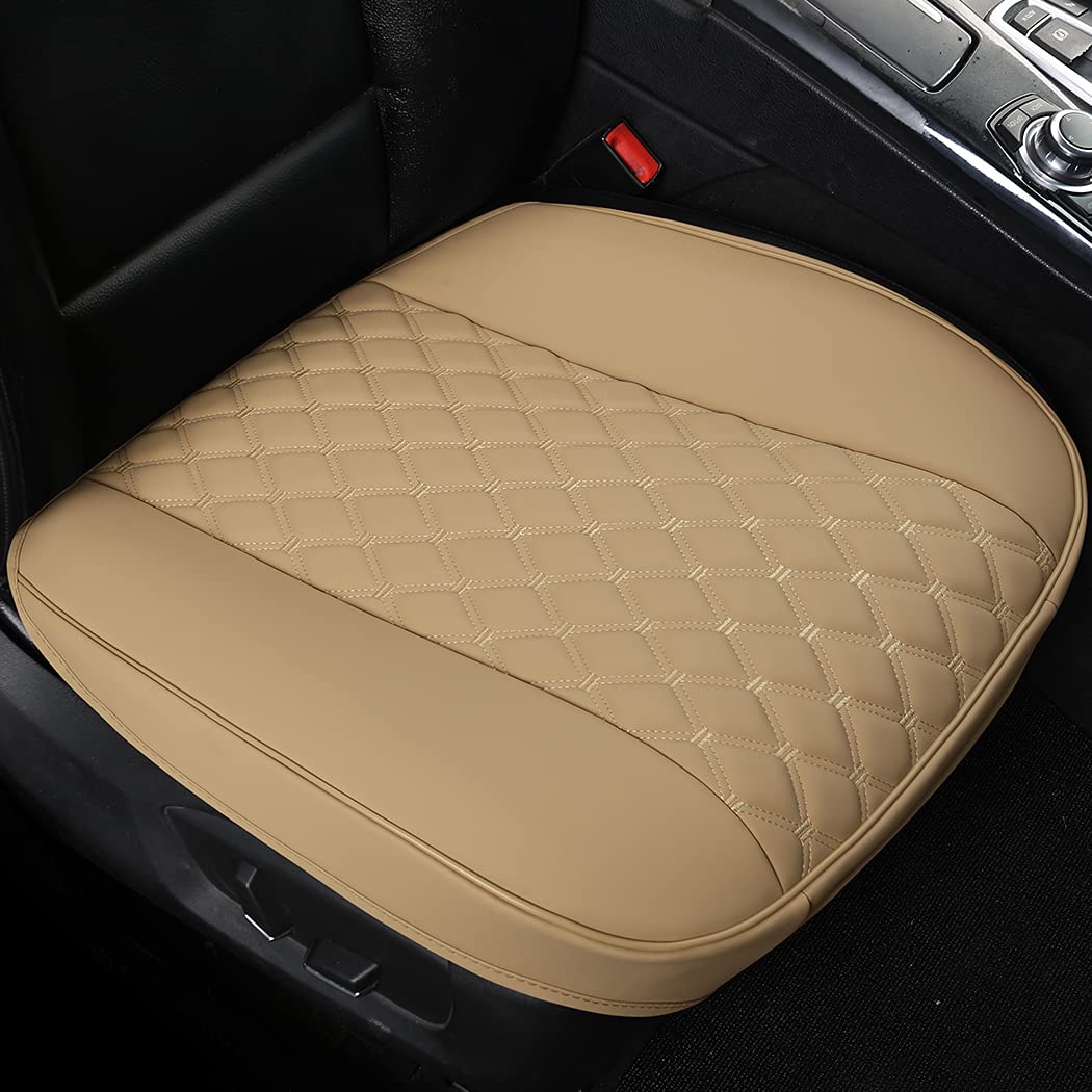 Black Panther Car Seat Cover PU Leather,Full Wrapping Edge,Protector for Front Seat Bottom (53×52 cm)(1Piece,Beige)