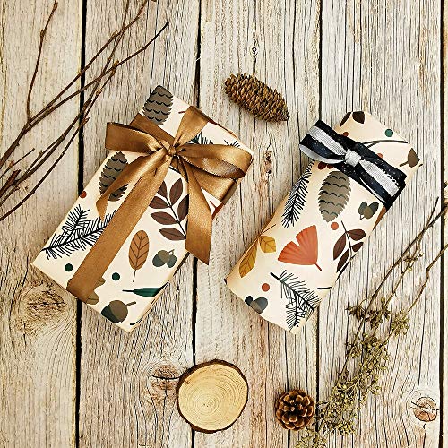 ANZON MORIES Unique Botanic Design Gift Wrapping Paper Ideal for Any Occasion (3 Patterns in 1 Roll of 9 Sheets, 17.5" x 27.5", 3.35 Sq. Ft/Each), Soft Strong 80GSM White Kraft Paper Wrapping Tissue