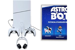 JOYTORN Wall Mount Kit Compatible with Mini PS5 Slim, Stand Shelf with Controller Holder, Headset Stand, Charging Cable - Not for Big PS5