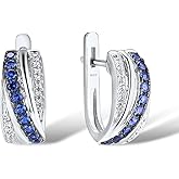 Santuzza Twisted Earrings 925 Sterling Silver Blue Nano Cubic Zirconia Dangle Earrings for Women