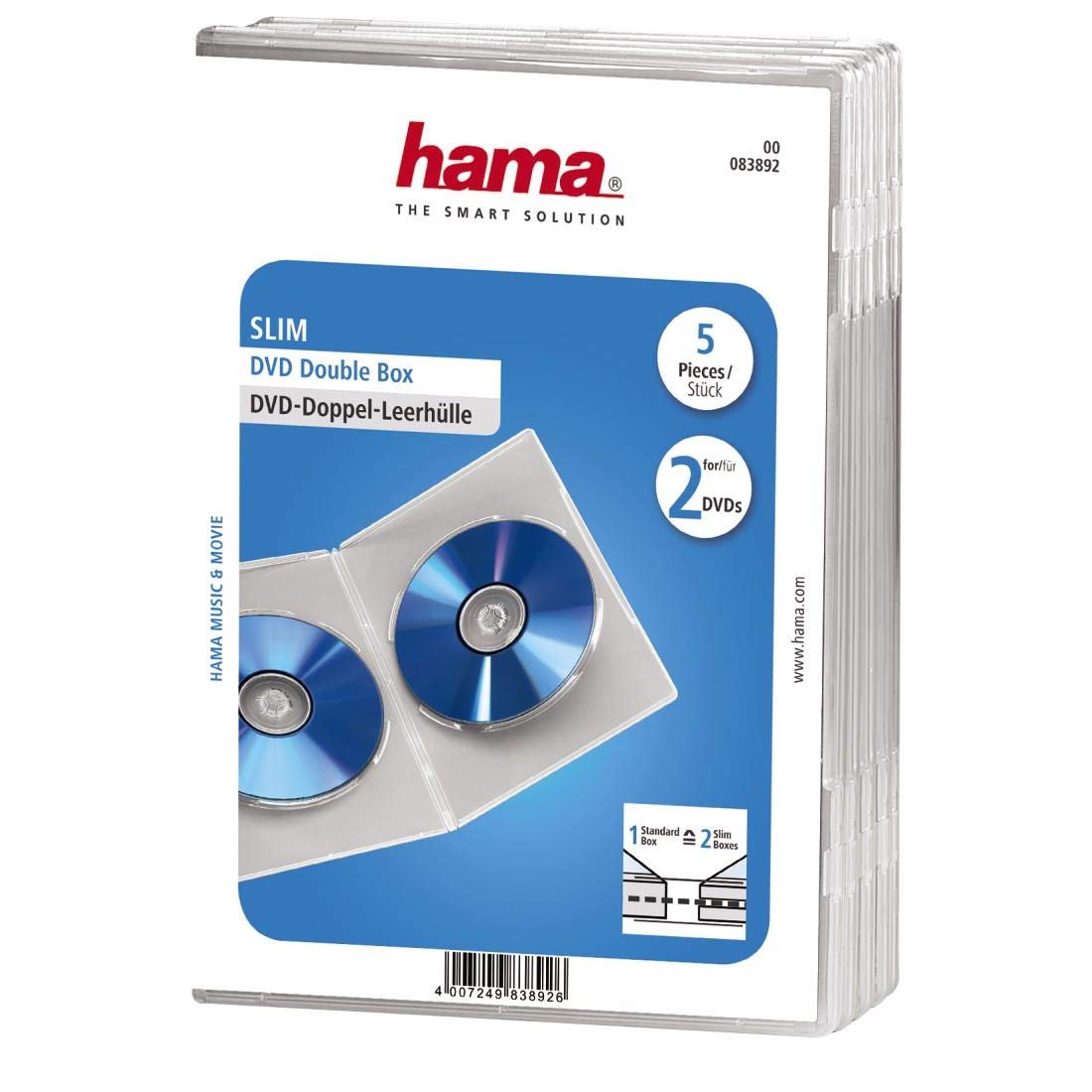 Hama Slim Double DVD Case, Set of 5, Transparent