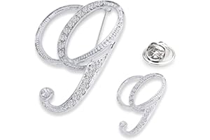 SINNKY A-Z Woman’s Letter Initial Brooch Pins, Silver Clear Crystal Rhinestone Breastpins Letter Stocking Pins 2size/package