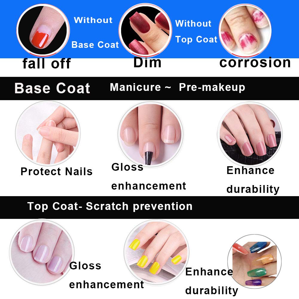 Matte Top Coat High Gloss Base Gel Nail Polish Set No Wipe UV LED Soak Off Varnish 3Pcs with 1pc Mirror Powder Glitter by FIGHTART : Beauty