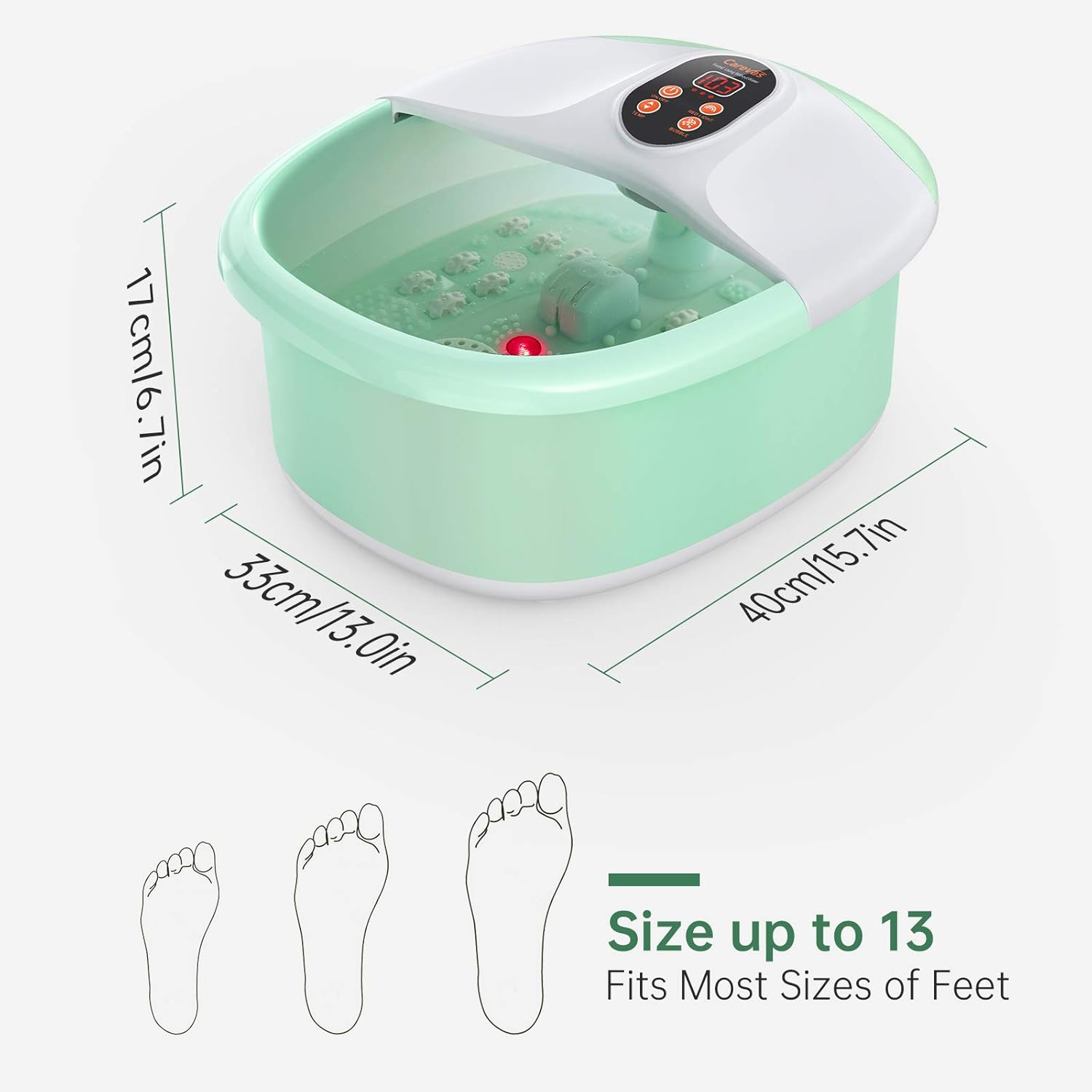 Carevas Foot Bath Massager, Heated Foot Soaker with O2 Bubbles, 14 Massaging Rollers for Tired Feet Stress Relief Home Use: Beauty