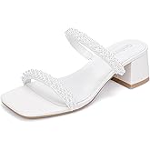 Goderci Women's Chunky Block Low Heeled Sandals Two Strap Square Open Toe Slip On Mule Heels