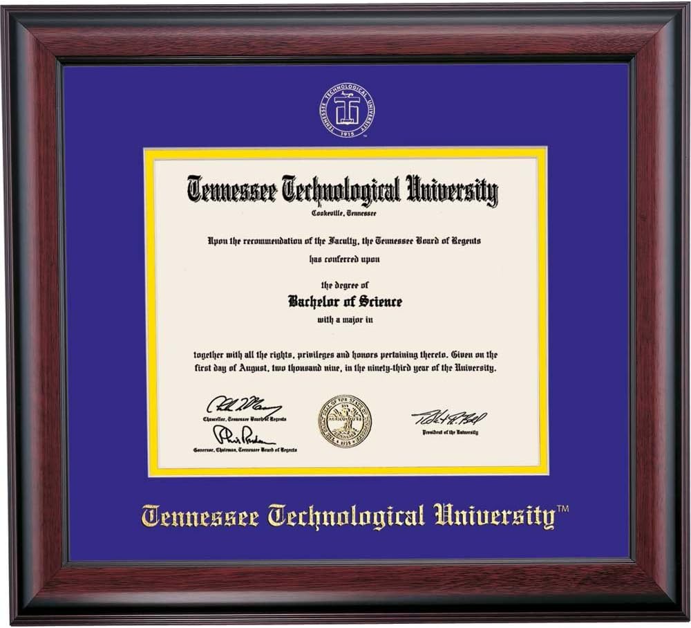 OCM DiplomaDisplay Traditional Frame for Tennessee Tech TN Tech Golden Eagles | 8-1/2" x 11" Diploma Certificates | Purple/Yellow Mat | Home & Office | Graduation Gift