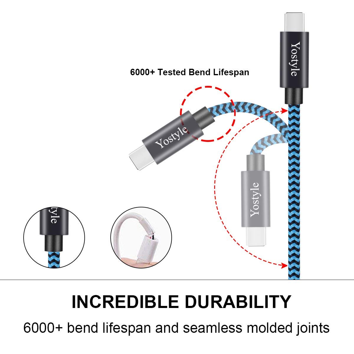 USB-C Cable, Type C Fast Charge High Speed Sync Nylon Braided Cable for Samsung Galaxy S9/S8+, Note 8, Nintendo Switch, Sony Xperia XZ, Google Pixel, HTC 10/U11, OnePlus 5T, Huawei P9 [2 Pack/2M]