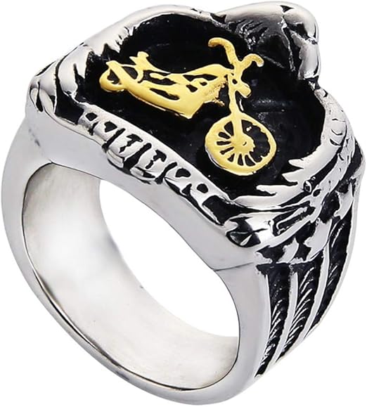 Valily Men's Motorcycle Biker Ring Stainless Steel Eagle Embracing Gold