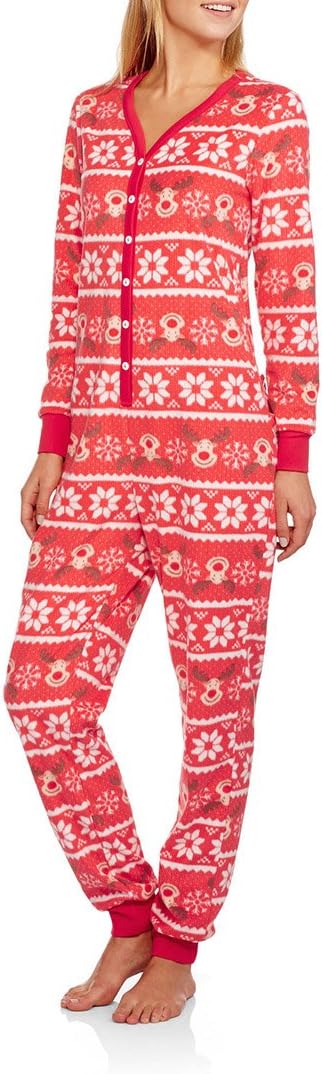 Secret Treasures Women's Sleepwear Onesie Dropseat Pajama Union Suit - Red Moose