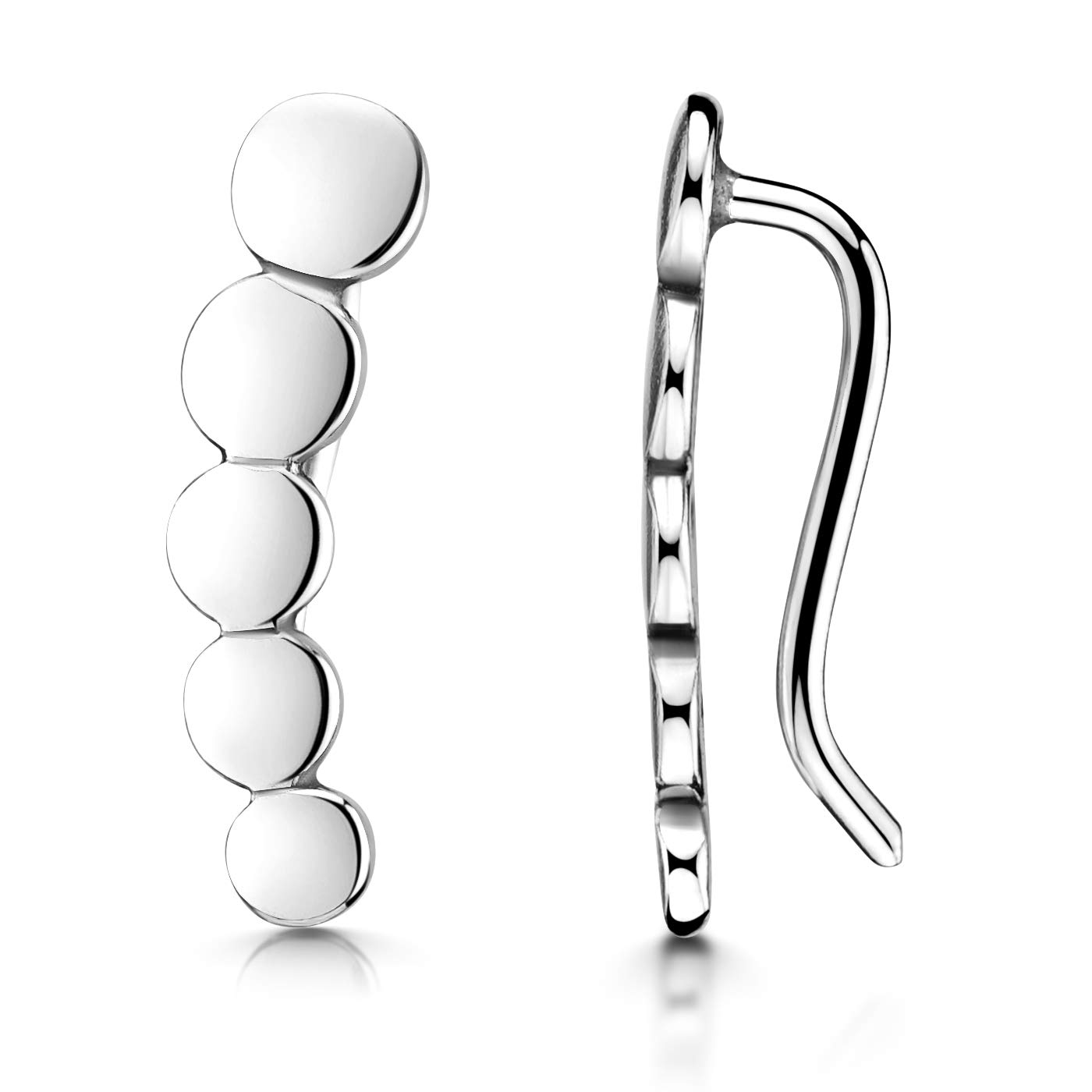 Materia SO-413 Small Ear Cuffs 925 Silver for Women and Teenagers - Circles Plate Earrings Ear Climber Ear Jewellery in Case
