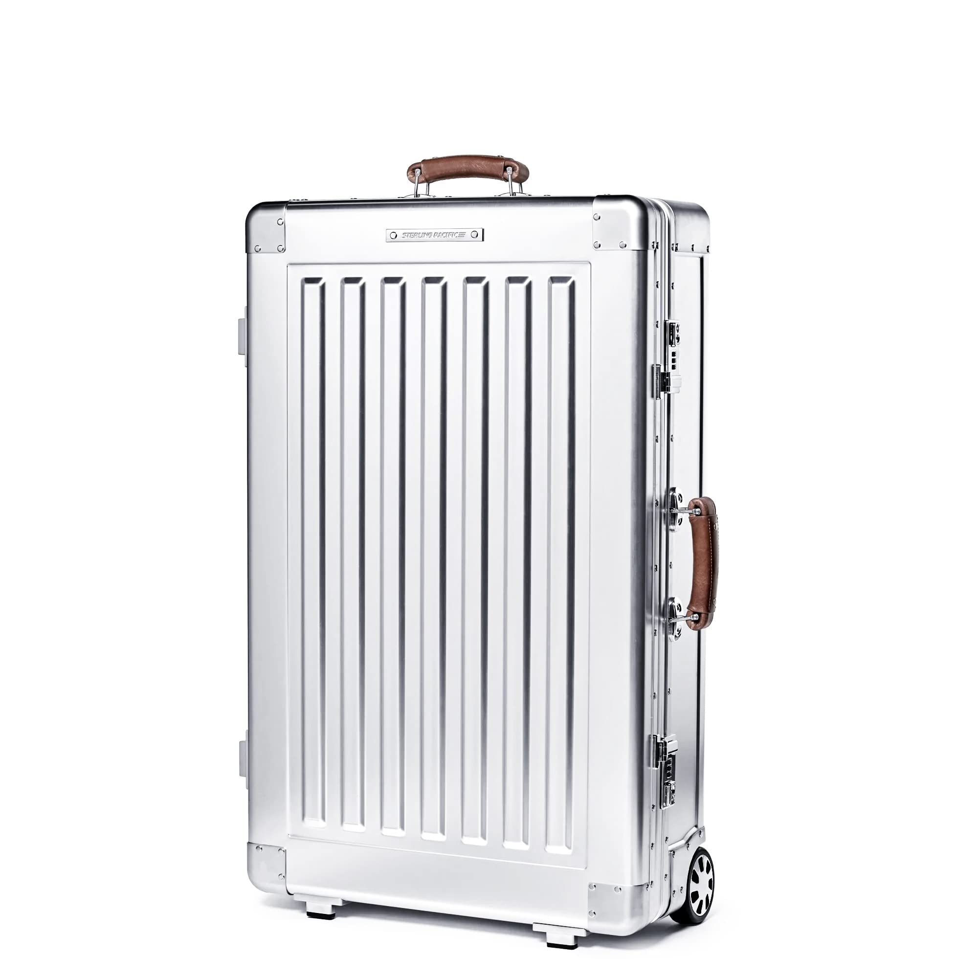 Sterling Pacific - 80L Check In Travel Case – Full Aluminum Luggage, Italian Leather Handles