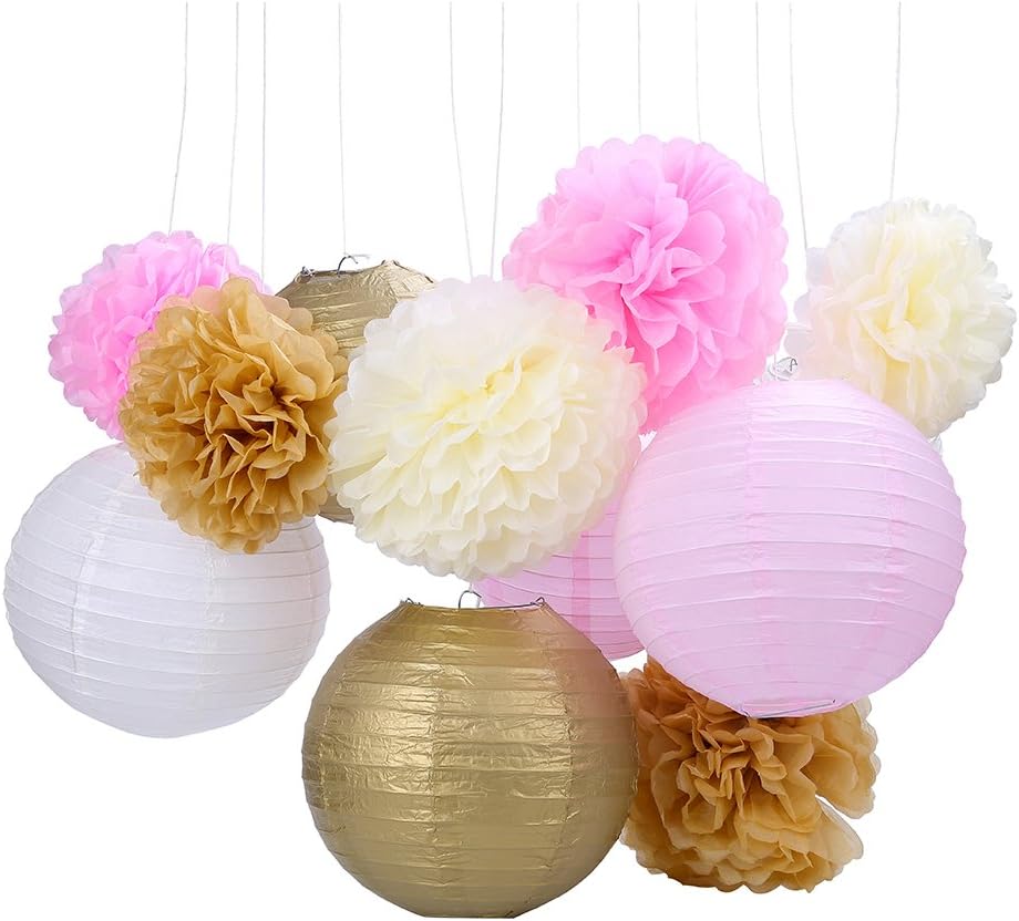 12PCS Multicolor Tissue Paper Pom Poms Flowers and Paper Lanterns Decorative Set, Eternal Faith DIY Party Kit forย Home, Bridal Shower, Baby Shower, Birthday Party, Wedding Decorations