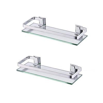 KES Glass Bathroom Shelf, 2-Pack, Wall-Mounted, Silver