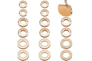 WADORN 18pcs Alloy Eyelets Grommets, Metal Screw-in Together Eyelets 10.5/13.8/16mm Round Grommet Snap Hole O-Ring Bag Loop Connector for DIY Handbag Clothes Curtain Leathercraft Making, Light Gold