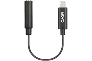 Movo IMA-1 Female 3.5mm TRRS Microphone Adapter Cable to Lightning Connector Dongle Compatible with Apple iPhone, iPad Smartphones and Tablets - Optimized for Microphones/Pro Audio