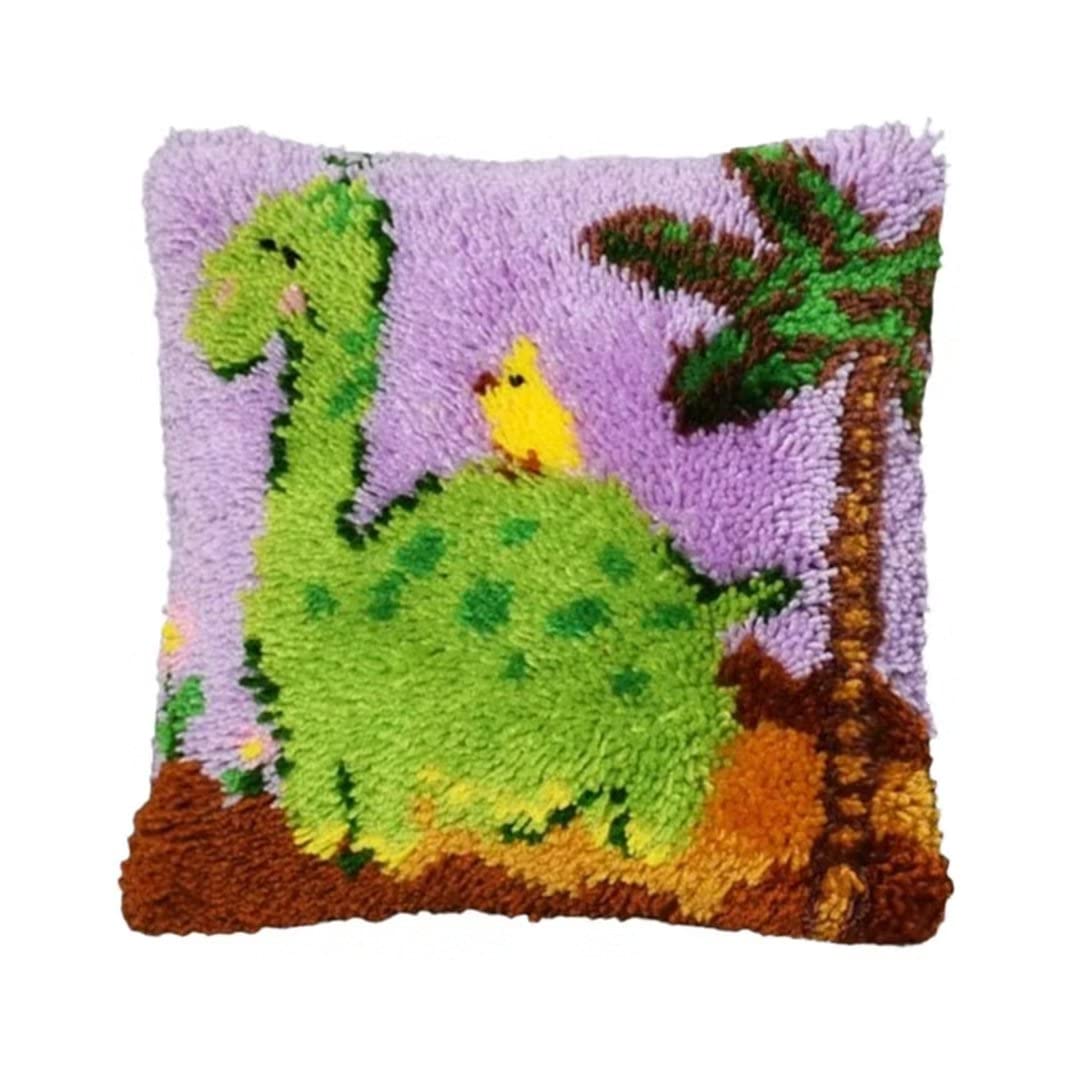 ROCKY&CHAO Latch Hook Kit for Adults Dinosaur 43x43cm Latch Hook Pillow Case Kits DIY Latch Hook Cushion Kits 17X17Inch, Crafts Pillow Cover Cushion Making Kits DIY Craft Kits Home Decor โ image 1