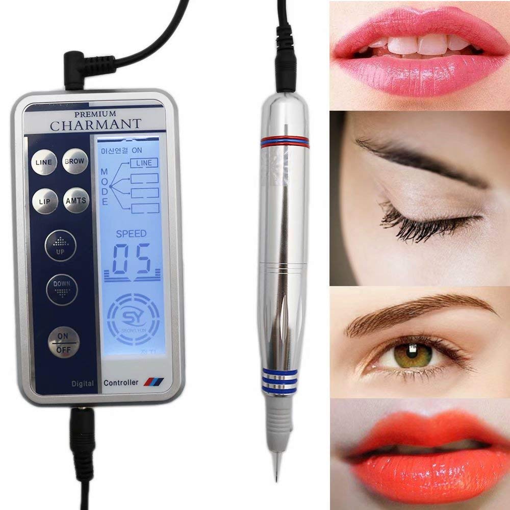 Paddsun Electric Digital Semi-Permanent Eyebrow Lip Eyeliner Pen Makeup Tattoo Machine Kit with 6 Types Needle and LCD Display