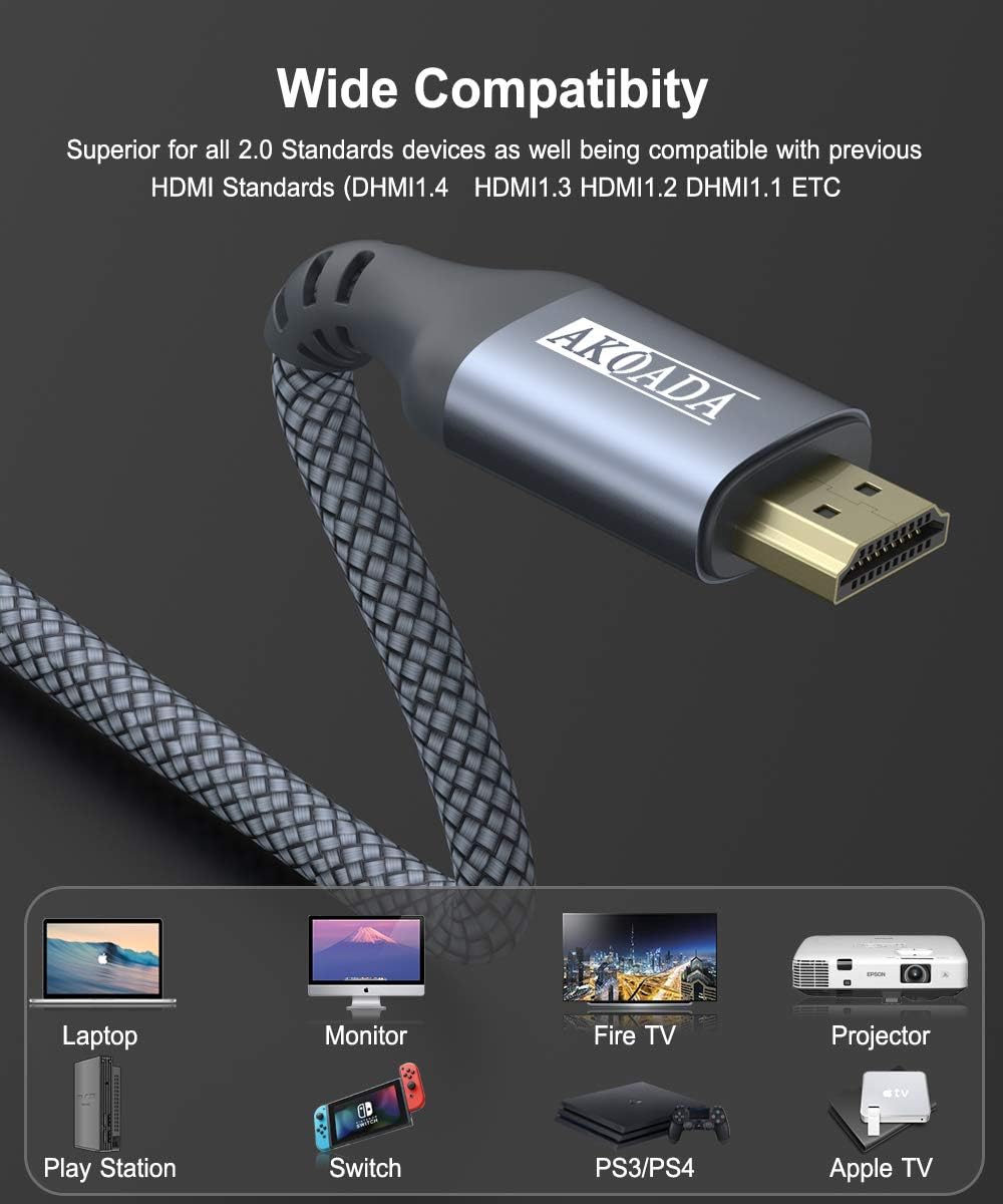 AkoaDa 4K Long HDMI Cable, 18Gbps High Speed HDMI 2.0 Braided Cable, 4K-60Hz HDR, Ultra HD, 2K, 1080P, ARC Compatible with TV - Image 5