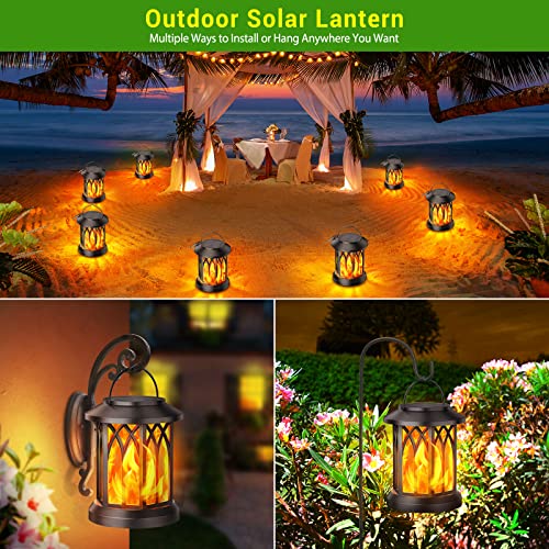 Gearlite Set of 2 Garden Solar Lights for Hanging Outdoors, Solar Lanterns with Realistic Flame Effects, IP65 Waterproof, Lights with Clips, for Yard, Halloween, Garden Decoration, Balcony