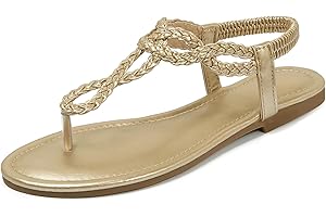 iCKER Women Rhinestone Sandals T-Strap Buckle Bohemian Pearl Crystal Flat Sandals