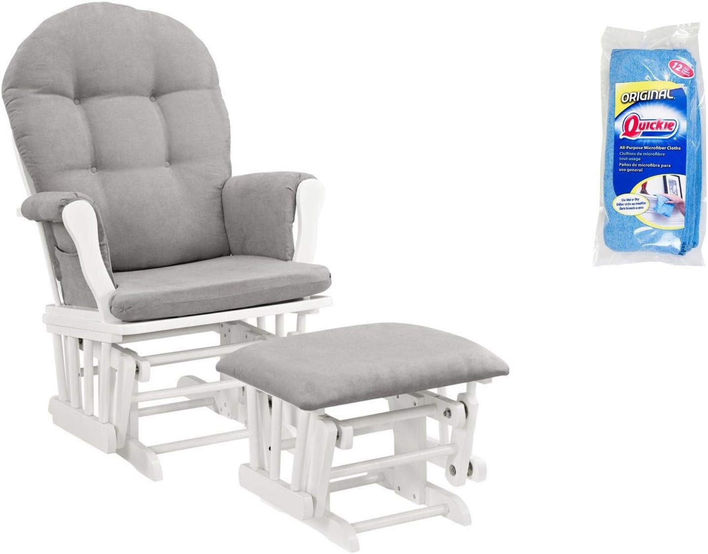 Angel Line Windsor Glider and Ottoman White Finish and Gray Cushions (1 Pack,Gray Cushion + Clean Cloth)