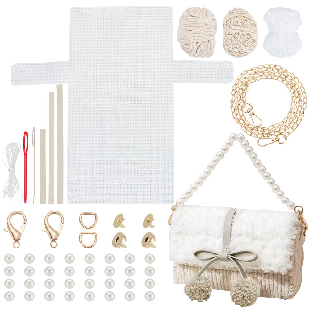 WADORN DIY Knitting & Crochet Handbags Kit, Mesh Plastic Canvas Kit for Shoulder Bags, Crossbags, Embroidery Projects, Linen