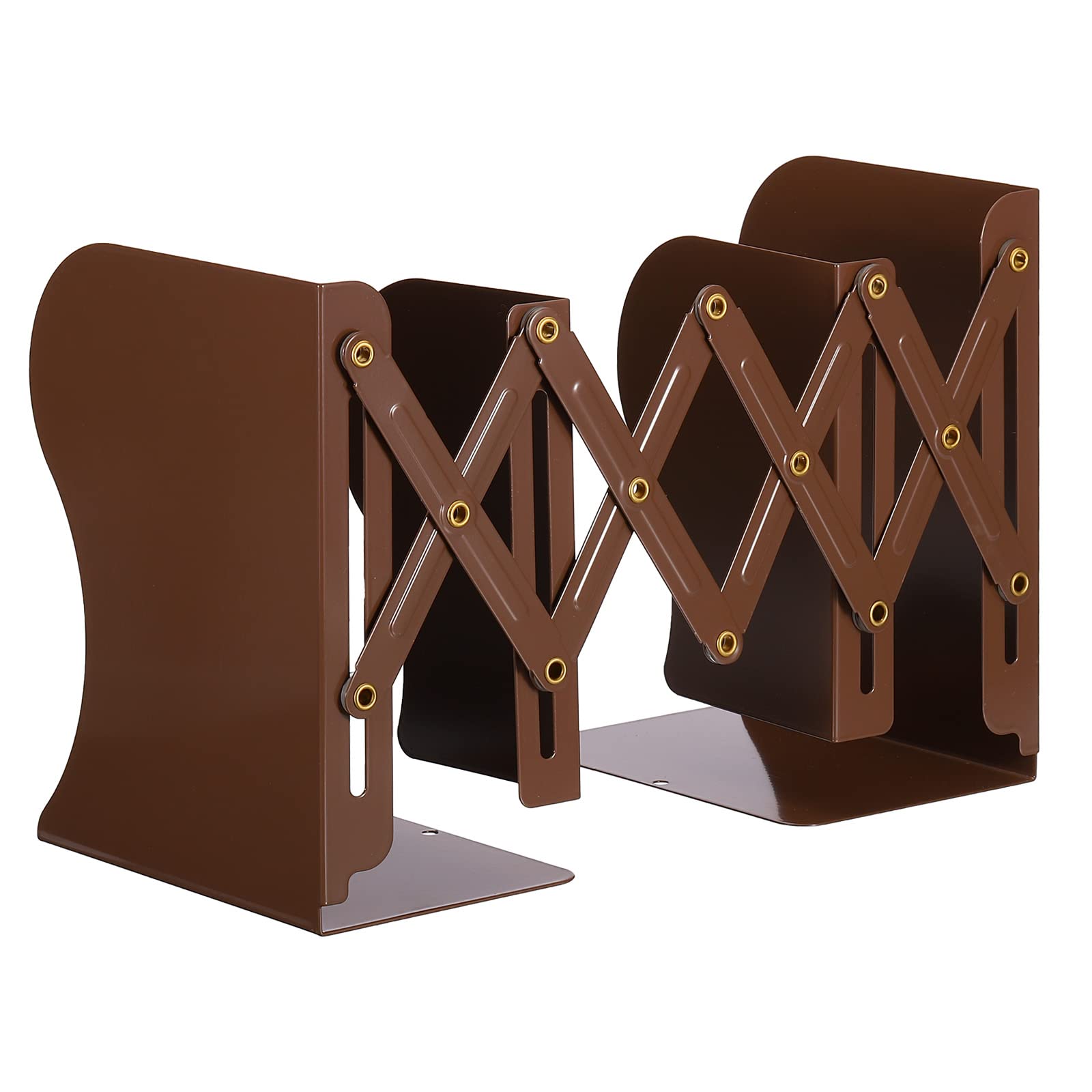 PATIKIL Adjustable Bookend, Metal Book End for Shelves Heavy Books Expandable Magazine File Organizer Holder Suitable for Office, Books, Papers, Extends Up to 17 Inches, Brown