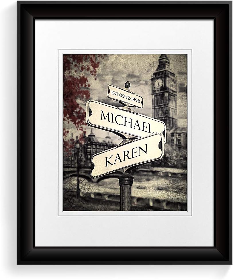 Wall Décor - A&T ARTWORK Lovers Crossroads Personalized Photo Prints Gift,includes Names and the Date Unique Gift for the Wedding Anniversary.14x11 inches D-Mats UNFRAMED