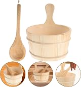 HEALLILY Traditional Wooden Sauna Bucket and Ladle Set White Pine view 3