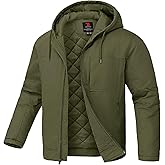 TBMPOY Men's Winter Work Jackets Hooded Quilted Lined Workwear Utility 4 Pockets Cotton warm Active Coats