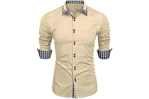 COJCOIHN Casual Fashion Turn-Down Collar Breathable Shirt Men Dress Shirts Business Formal Long Sleeve Pockets Slim Fit Tops
