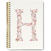 QROZIAR Pink Cute Spiral Notebook Journal, Preppy Floral Initial Letter H Personalized Journaling Notebooks, Monogrammed Gifts for Women Girls, Botanical Hardcover Spiral Lined Notebook 5.5 x 8.3