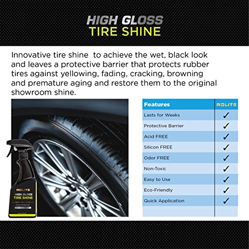 Rolite High Gloss Tire Shine (16 fl. oz.) for The Deep, Black Wet Look a Tire Dressing That Keeps The Tires Black Longer