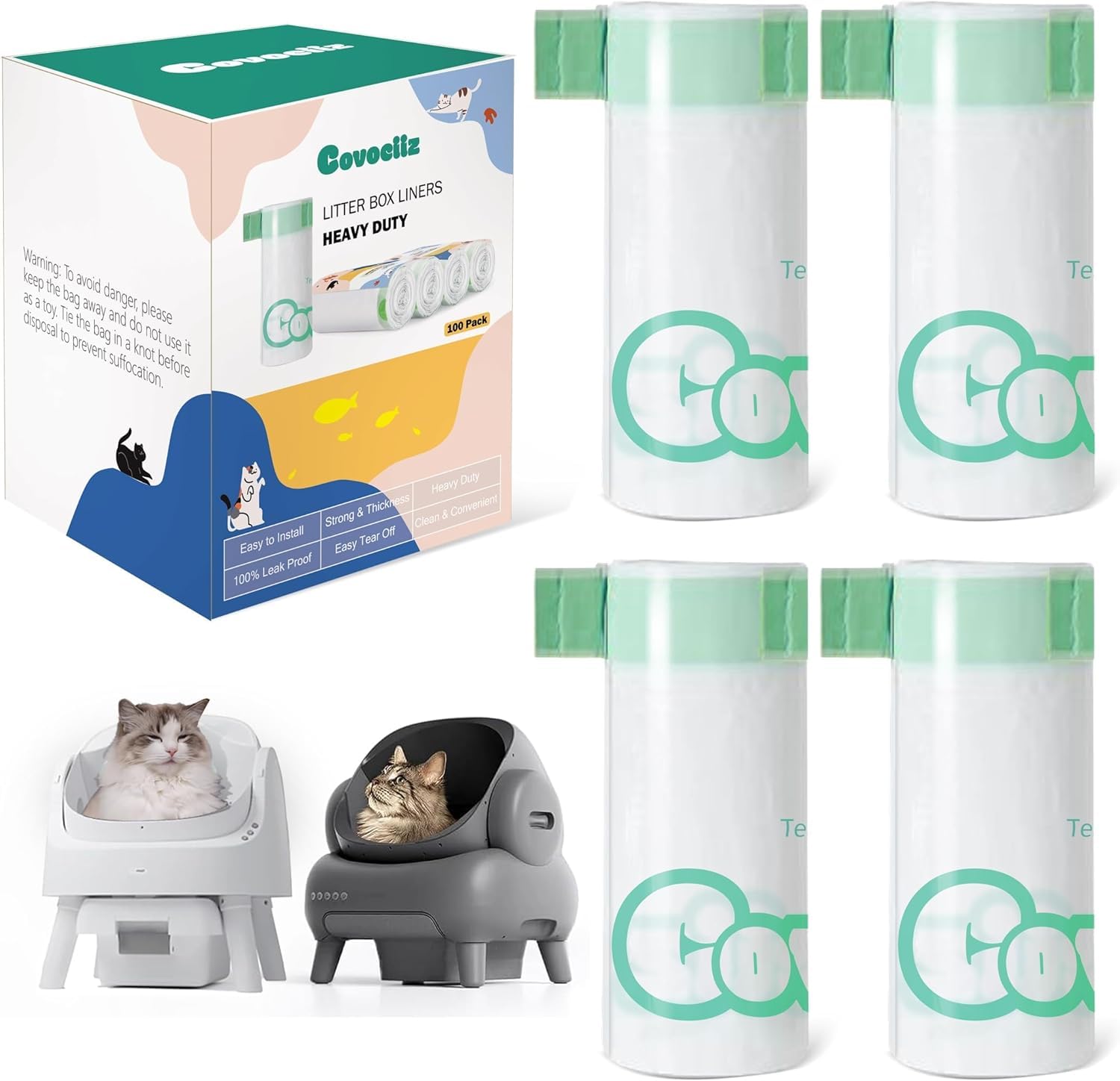 Photo 1 of 100 Count 27" x 13" Cat Litter Box Bags, Neakasa M1 and PetPivot Litter Bags, Automatic Litter Box Liners with Drawstring, Extra Thick Leak-Proof Pet Waste Bags