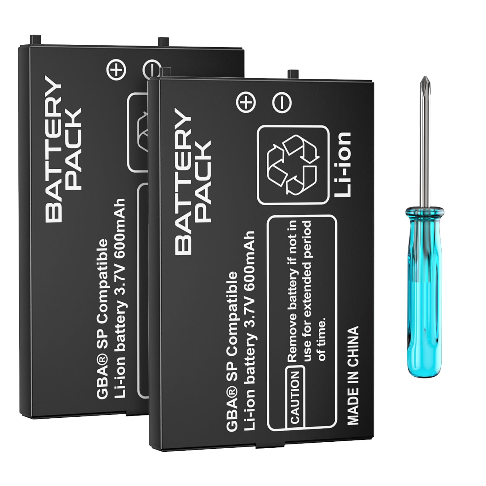 DGBOSEN 2PCS GBA Sp Battery, 600mAh Rechargeable Battery for Nintendo Gameboy Advance SP Games Accessories AGS-001, SAM-003 with Screwdriver Installation Tool