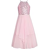 GRACE KARIN Flower Girls Chiffon Dresses A-Line Halter Junior Bridesmaid Girl Flowy Sequin Dresses Wedding Party Pageant Gown
