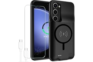 JBUBN Battery Case for Galaxy S23,[10000mAh] High Capacity Rechargeable Portable Protective Extended Charger Cover Compatible with Galaxy S23 (6.1 inch) Wireless Charging Case with Screen Protector-Black