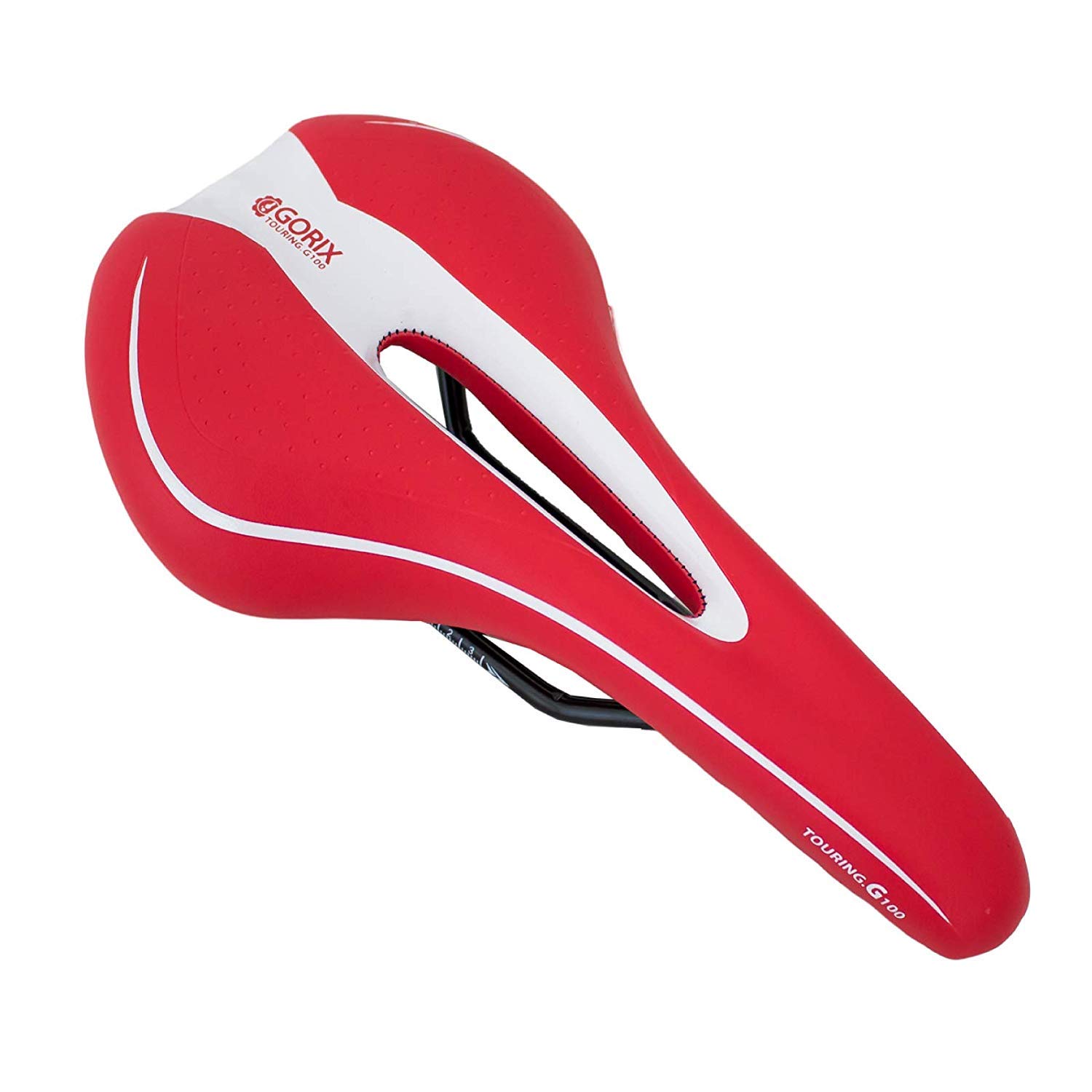 GORIX Bike Saddle Seat Comfortable Cushion with Rail Mountain Road Bicycle for Men and Women (GX-C19) (Red×White)