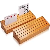 Exqline Wood Playing Card Holders Tray Racks Organizer Set of 2 for Kids Seniors Adults - 9.84In 3.1Inch Latest Version Portable Enough for Bridge Canasta UNO Card Playing