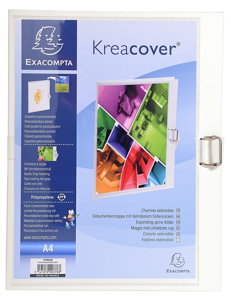 Exacompta - Ref 37802H - Kreacover Collection - Customisable Expanding Folder - 240 x 320mm in Size, Suitable for Storing A4 Documents, Can Expand to 13cm - White