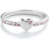 Precious Pieces Puff Heart Ring, 925 Sterling Silver or 14K Gold-Plated | Available with clear or pink CZ accents for babies, toddlers, little girls, teens &amp; women. Stackable or pinky ring.
